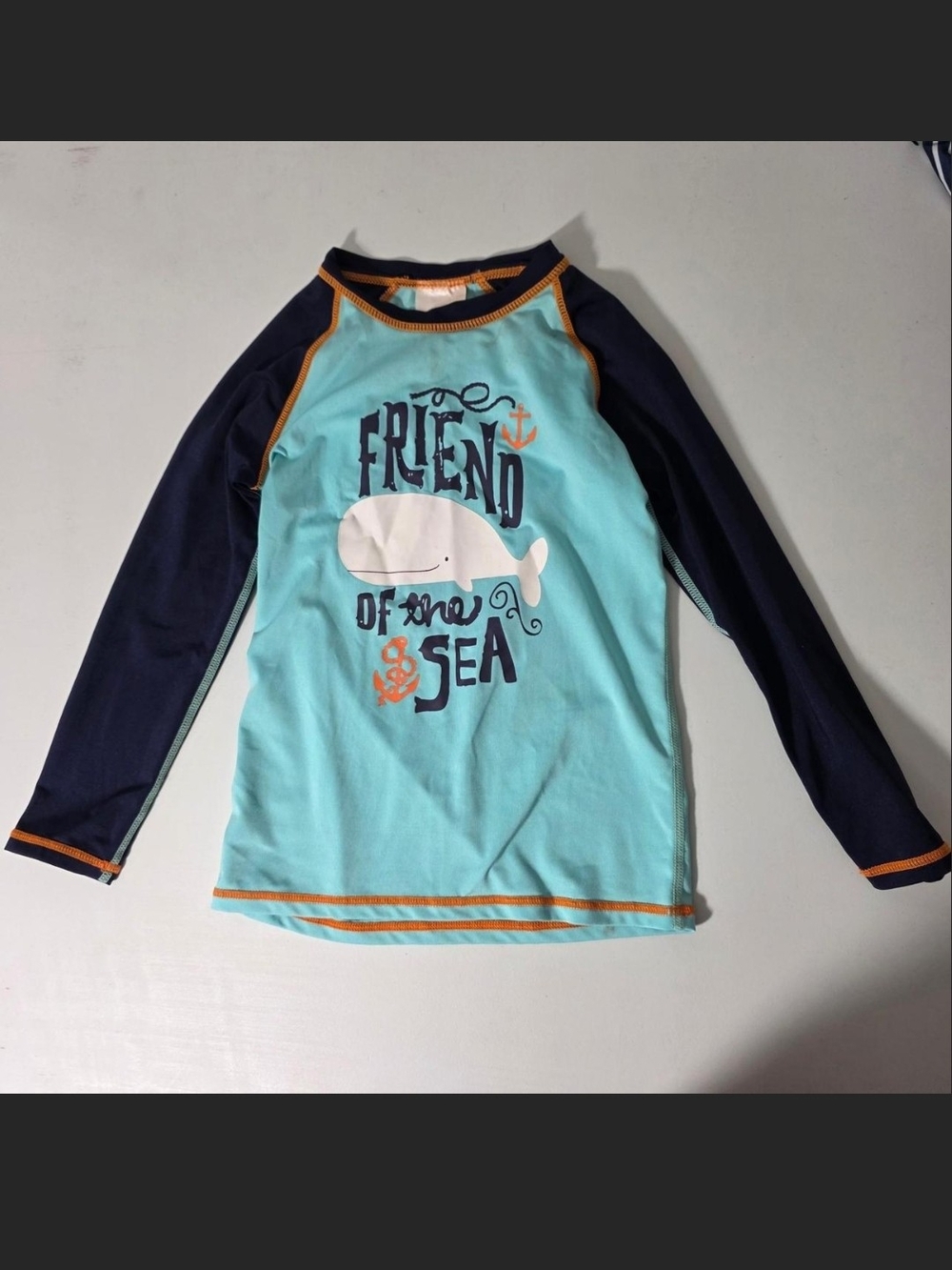 Kids Long Sleeve Rashguard - Light Blue & Navy 'Friend of the Sea' Design
